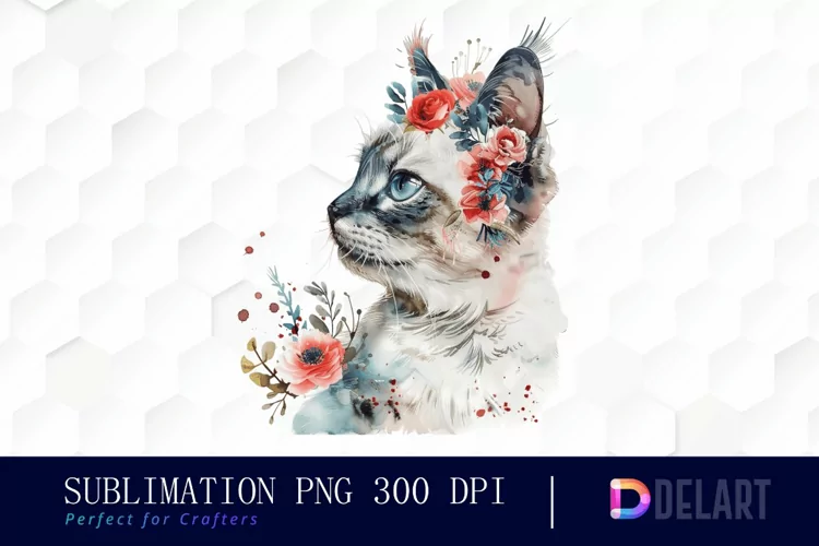 Floral Cat Illustration Clipart
