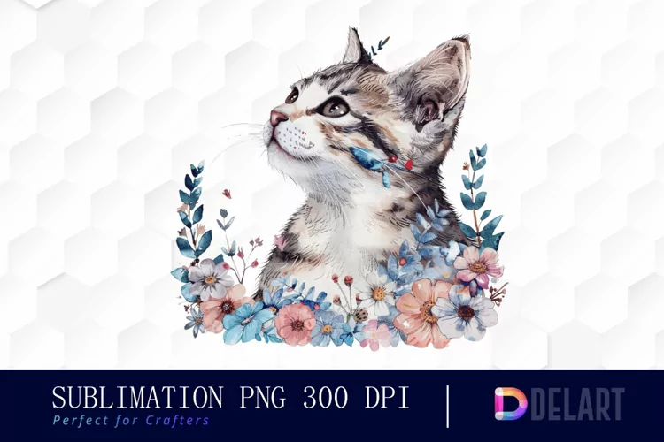 Floral Cat Watercolor Clipart