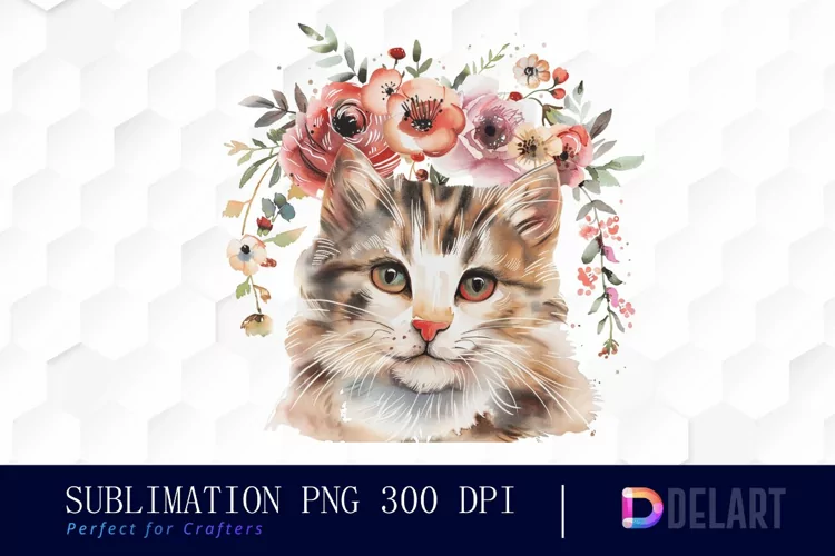 Floral Cat Illustration Clipart
