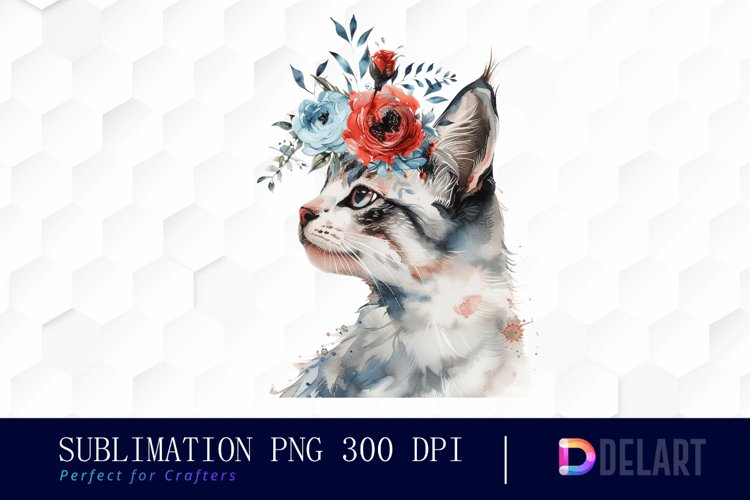Floral Cat Sublimation PNG Clipart