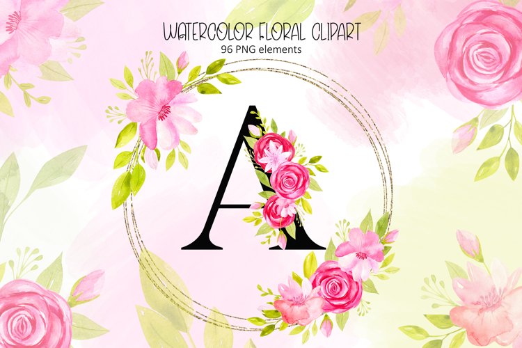 Watercolor Floral Alphabet Clipart. Wedding roses clipart