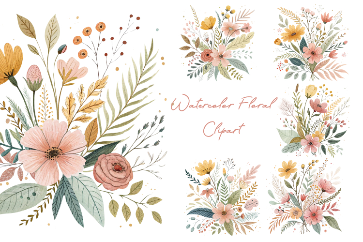 Watercolor Floral Clipart Bundle