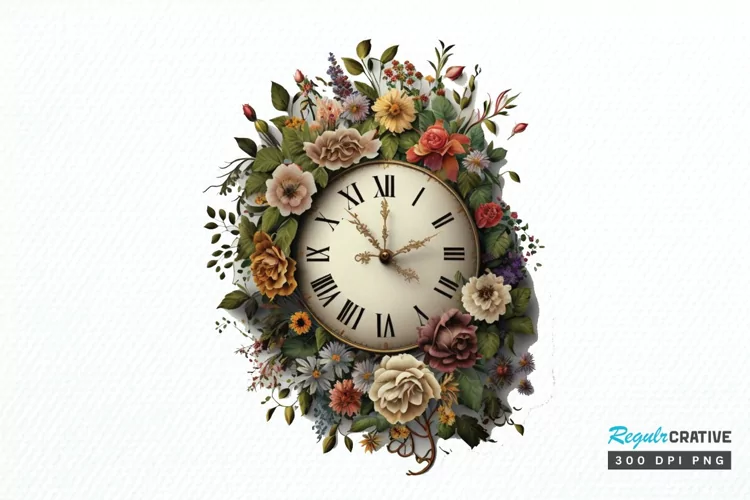 Watercolor Floral Clock PNG Clipart