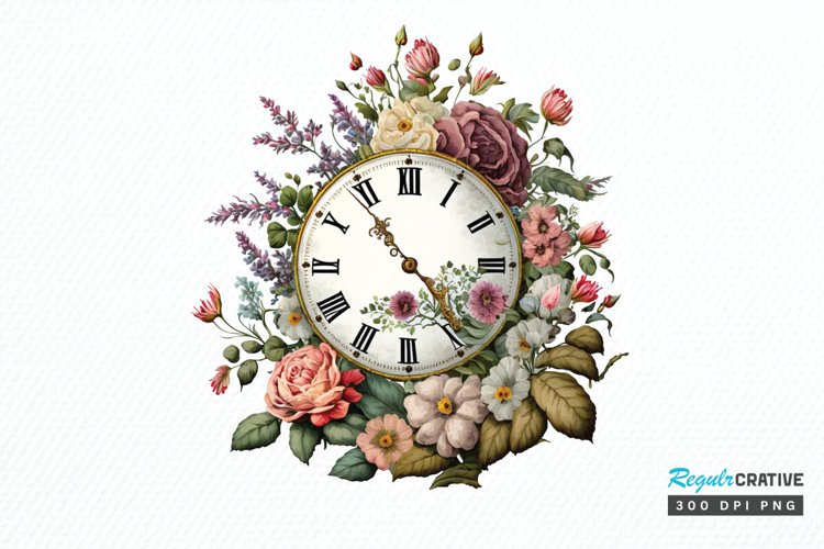 Watercolor Floral Clock PNG Clipart example image 1