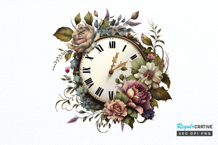 Watercolor Floral Clock PNG Clipart