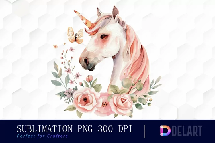 Floral Cute Unicorn Watercolor Clipart