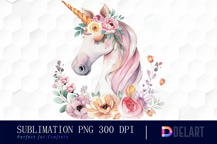 Floral Cute Unicorn Watercolor Clipart