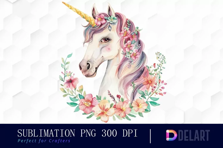 Floral Cute Unicorn Watercolor Clipart