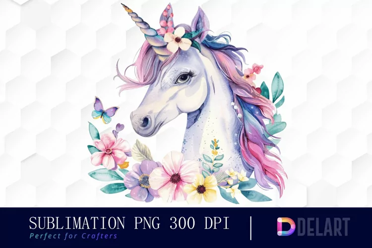 Floral Cute Unicorn Illustration Clipart