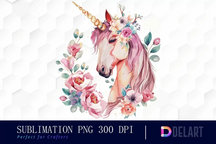 Floral Cute Unicorn Sublimation PNG Clipart