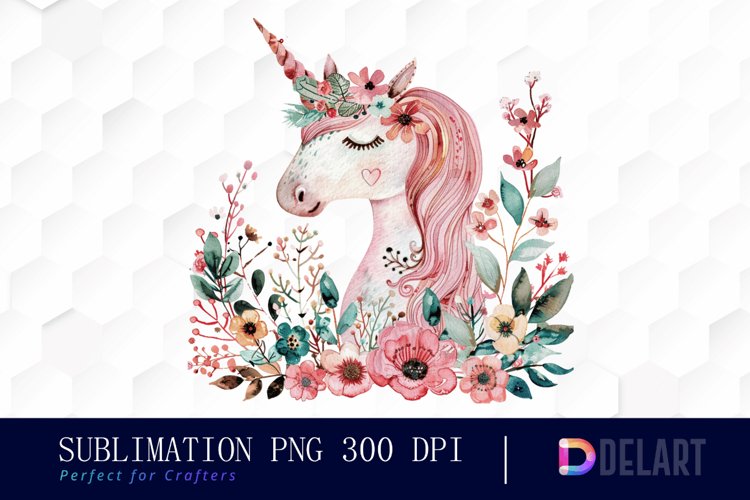 Floral Cute Unicorn Sublimation PNG Clipart
