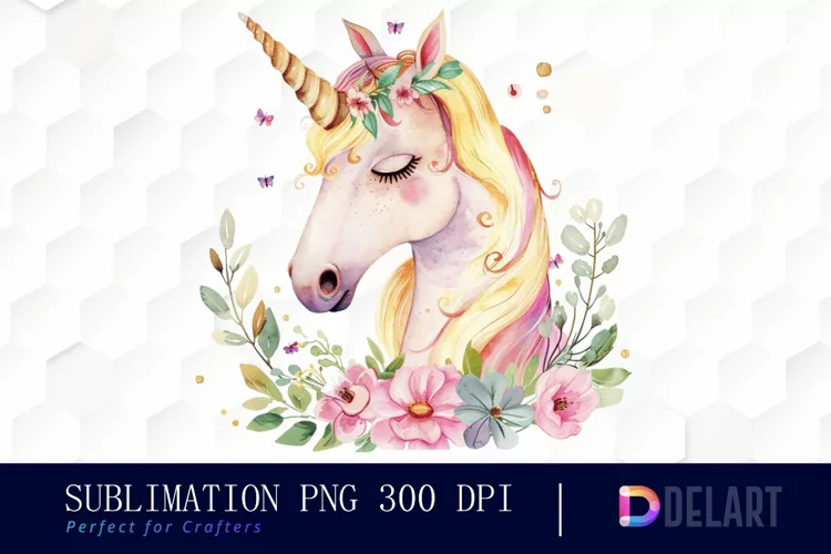 Floral Cute Unicorn Watercolor Clipart
