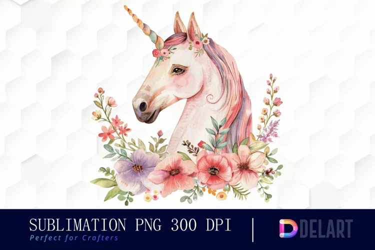Floral Cute Unicorn Watercolor Clipart