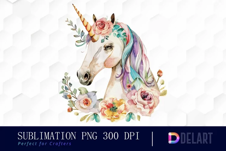 Floral Cute Unicorn Watercolor Clipart