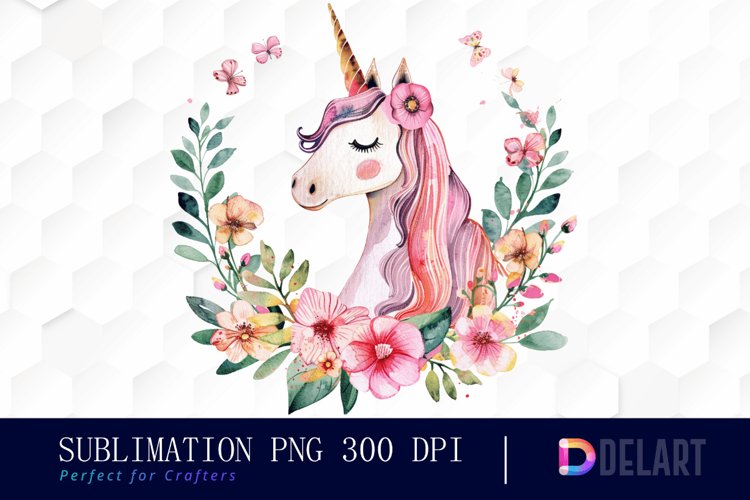 Floral Cute Unicorn Sublimation PNG Clipart