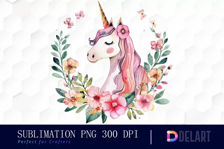 Floral Cute Unicorn Sublimation PNG Clipart