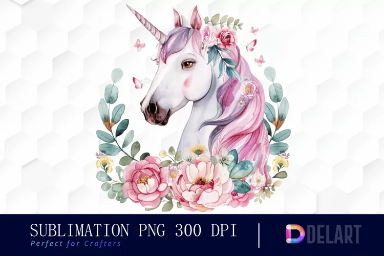 Floral Cute Unicorn Sublimation PNG Clipart