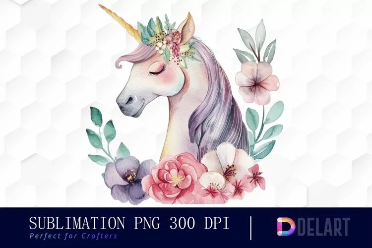 Floral Cute Unicorn Watercolor Clipart