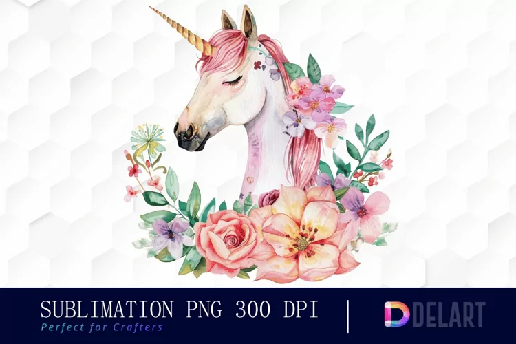 Floral Cute Unicorn Watercolor Clipart