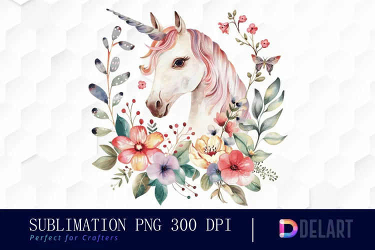 Floral Cute Unicorn Sublimation PNG Clipart