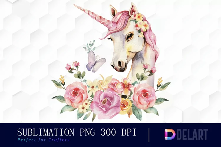 Floral Cute Unicorn Watercolor Clipart