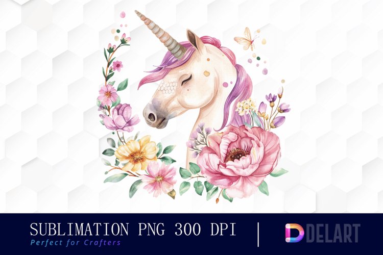 Floral Cute Unicorn Watercolor Clipart