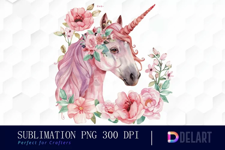 Floral Cute Unicorn Sublimation PNG Clipart