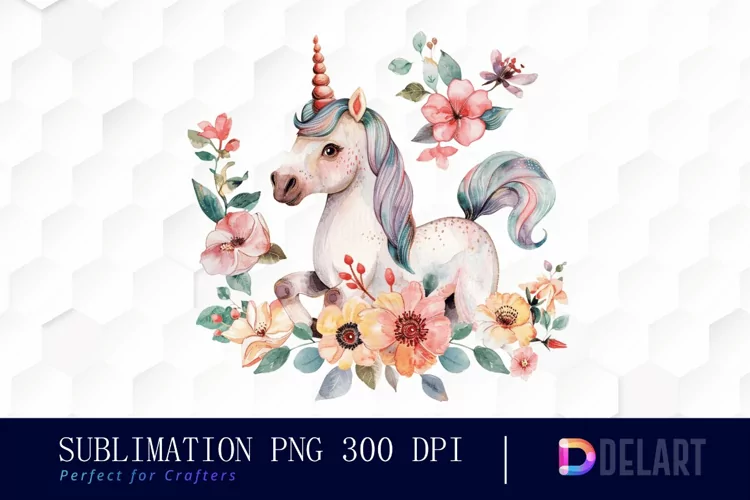 Floral Cute Unicorn Sublimation PNG Clipart