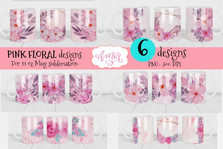 pink floral designs for mug sublimation graphic