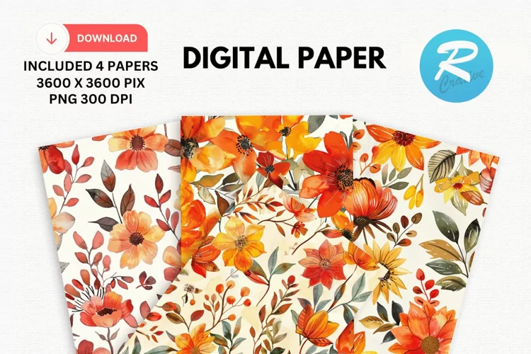 Watercolor Floral Digital Paper, Floral Background