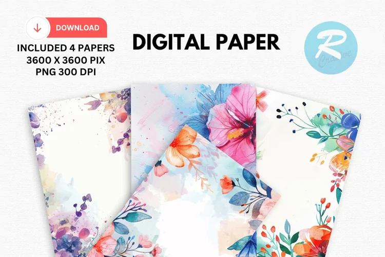 Watercolor Floral Digital Paper, Watercolor Background