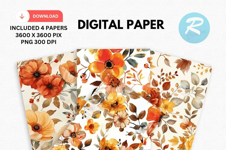 Watercolor Floral Digital Paper, Floral Background