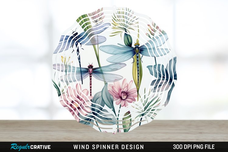 Watercolor Floral Dragonflies Wind Spinner Sublimation PNG