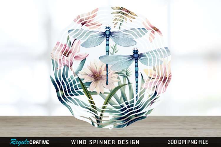 Watercolor Floral Dragonflies Wind Spinner Sublimation PNG