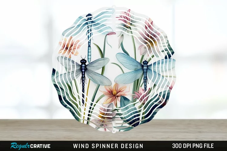 Watercolor Floral Dragonflies Wind Spinner Sublimation PNG