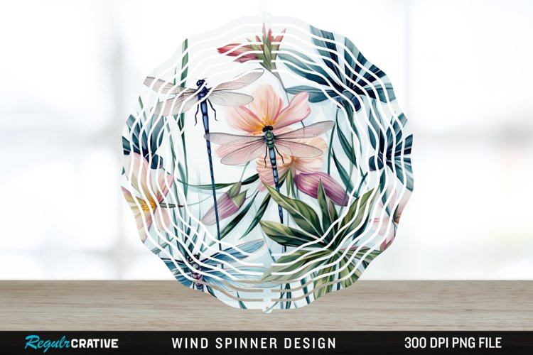 Watercolor Floral Dragonflies Wind Spinner Sublimation PNG
