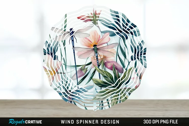 Watercolor Floral Dragonflies Wind Spinner Sublimation PNG