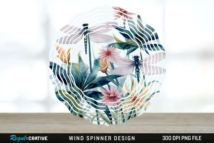 Watercolor Floral Dragonflies Wind Spinner Sublimation PNG