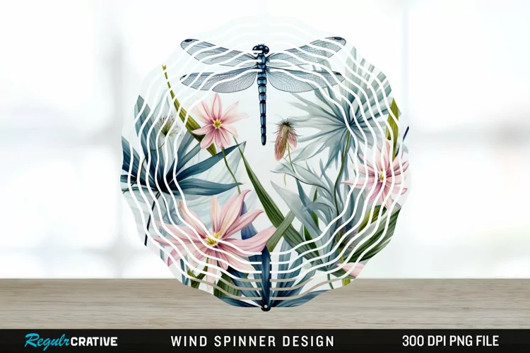Watercolor Floral Dragonflies Wind Spinner Sublimation PNG