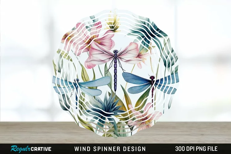 Watercolor Floral Dragonflies Wind Spinner Sublimation PNG