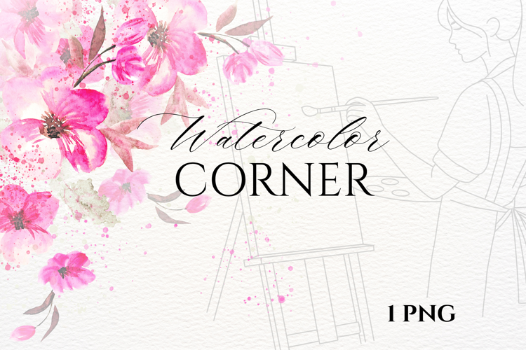 Watercolor Pink Floral Corner PNG