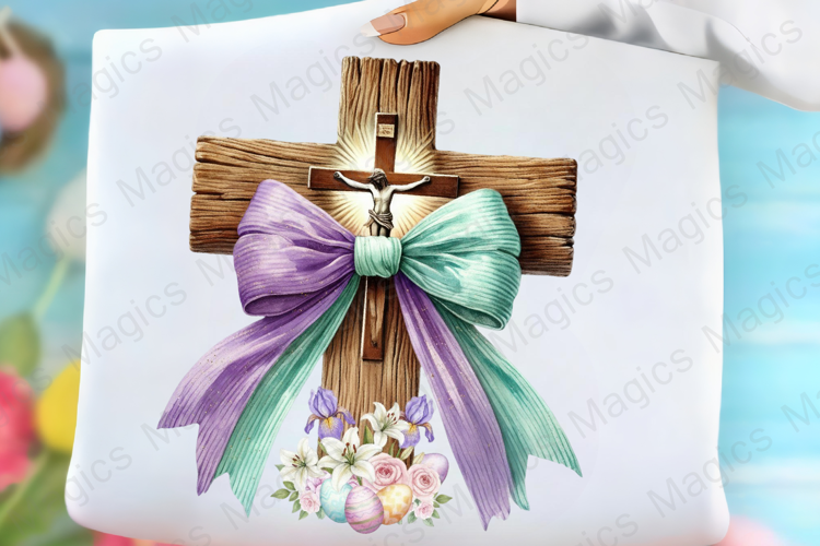 Watercolor Floral Easter Cross Clipart