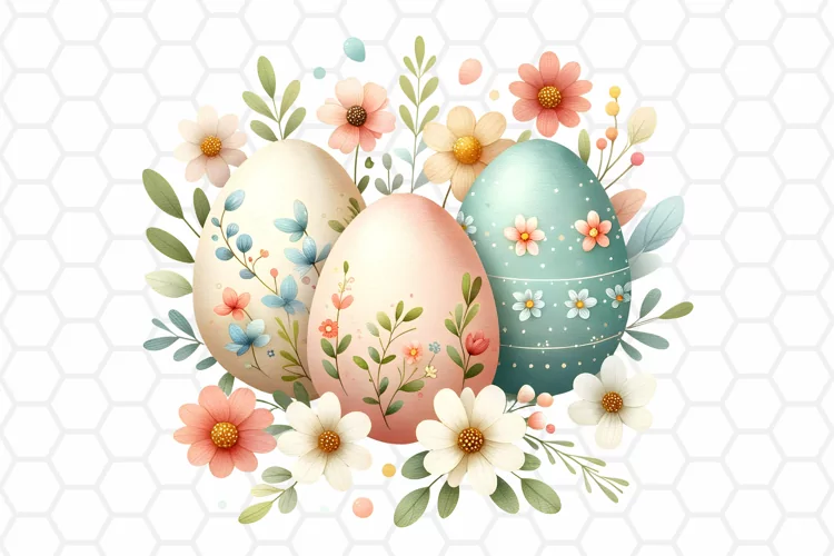 Watercolor Floral Easter Egg Cliparts, Sublimation
