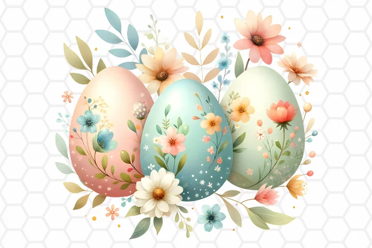 Watercolor Floral Easter Egg Cliparts, Sublimation