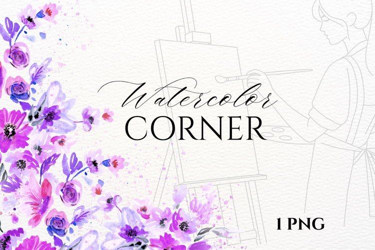 Watercolor Purple Floral Corner PNG