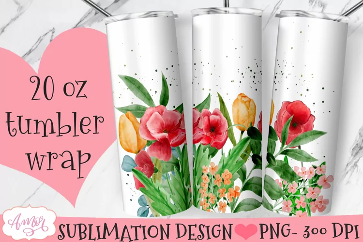 Watercolor Floral garden Tumbler template for sublimation