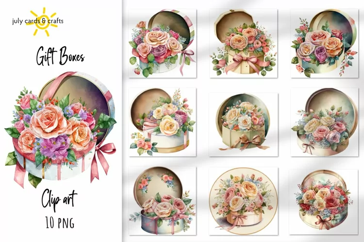 Floral Gift Boxes Clipart