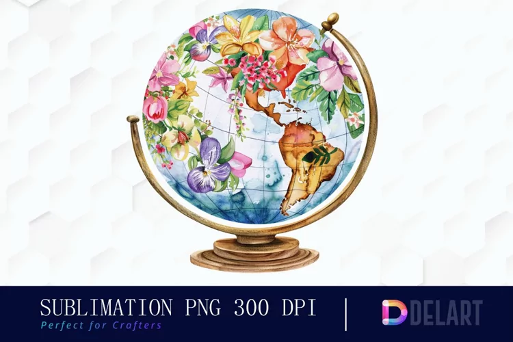 Floral Globe Watercolor Clipart