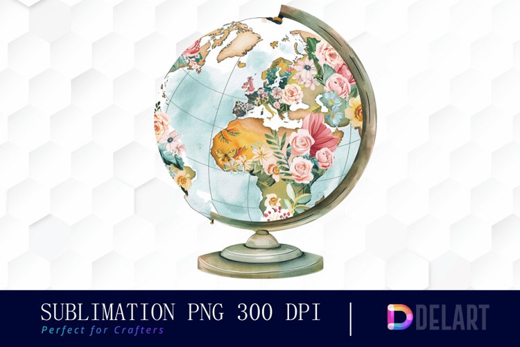 Floral Globe Watercolor Clipart example image 1