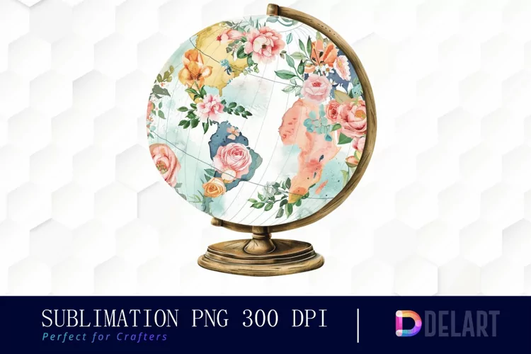 Floral Globe Watercolor Clipart